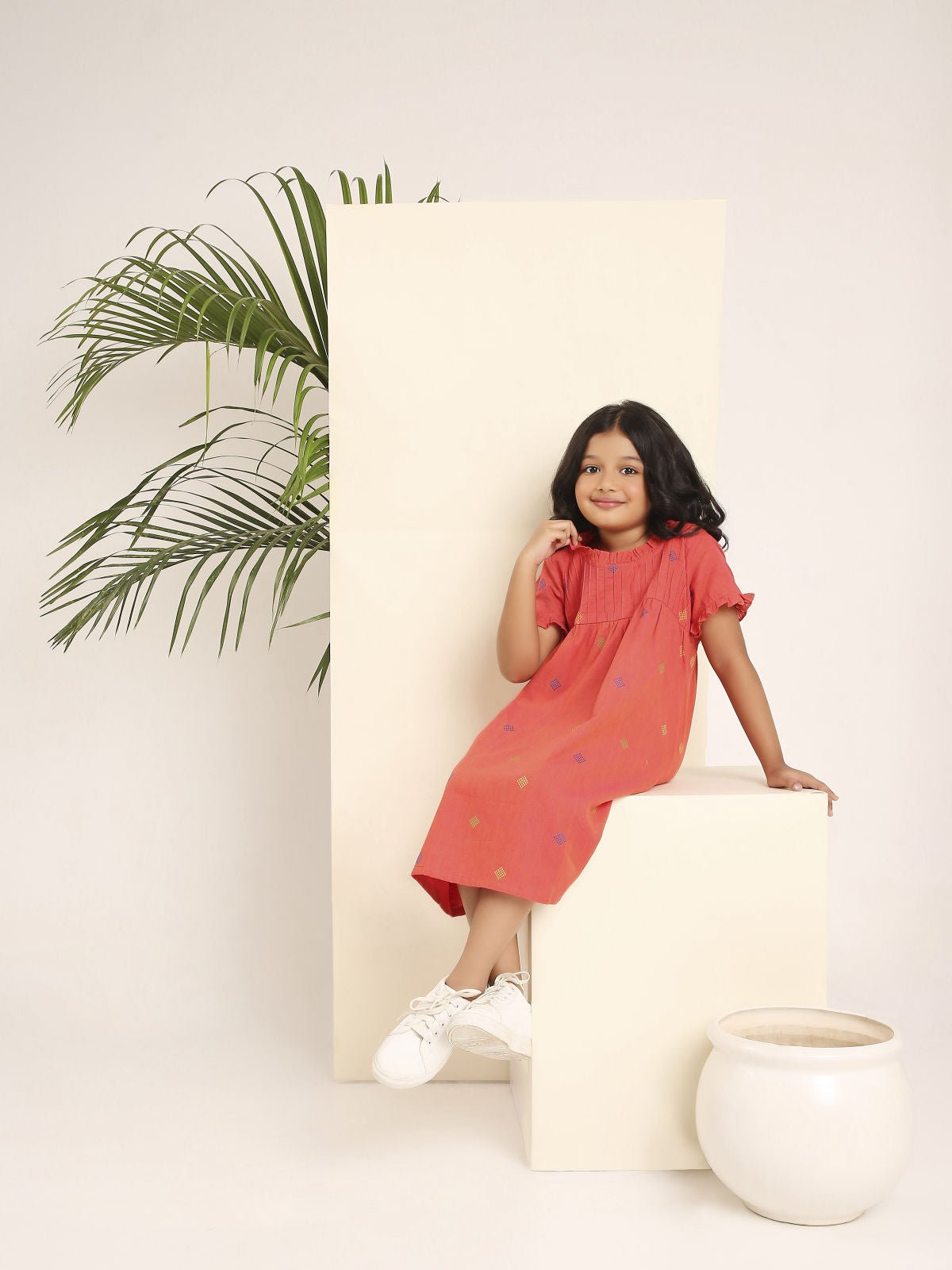 A Ruffled Story Classic Dress | Elegant Detail Cotton Dress for Girls – Kids Frocks & Dresses on Brown Living™. SKU: LB-01. Img 2.