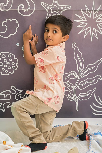 A Stomping Elephant - Boys Cotton Shirt – Kids Shirts on Brown Living™. SKU: MITHBS - 077 - 13064. Img 5.