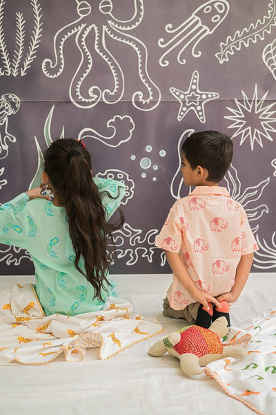 A Stomping Elephant - Boys Cotton Shirt – Kids Shirts on Brown Living™. SKU: MITHBS - 077 - 13064. Img 7.