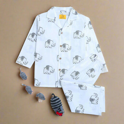 A Stomping Elephant - Unisex Kids Cotton Nightwear – Kids Pyjamas on Brown Living™. SKU: MITHNW - 077 - 1. Img 2.