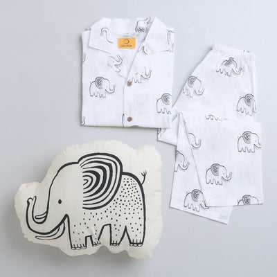 A Stomping Elephant - Unisex Kids Cotton Nightwear – Kids Pyjamas on Brown Living™. SKU: MITHNW - 077 - 1. Img 3.