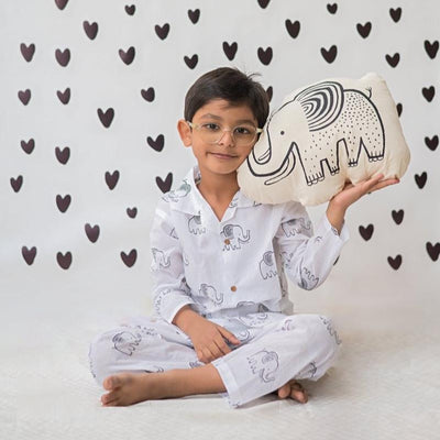 A Stomping Elephant - Unisex Kids Cotton Nightwear – Kids Pyjamas on Brown Living™. SKU: MITHNW - 077 - 1. Img 1.