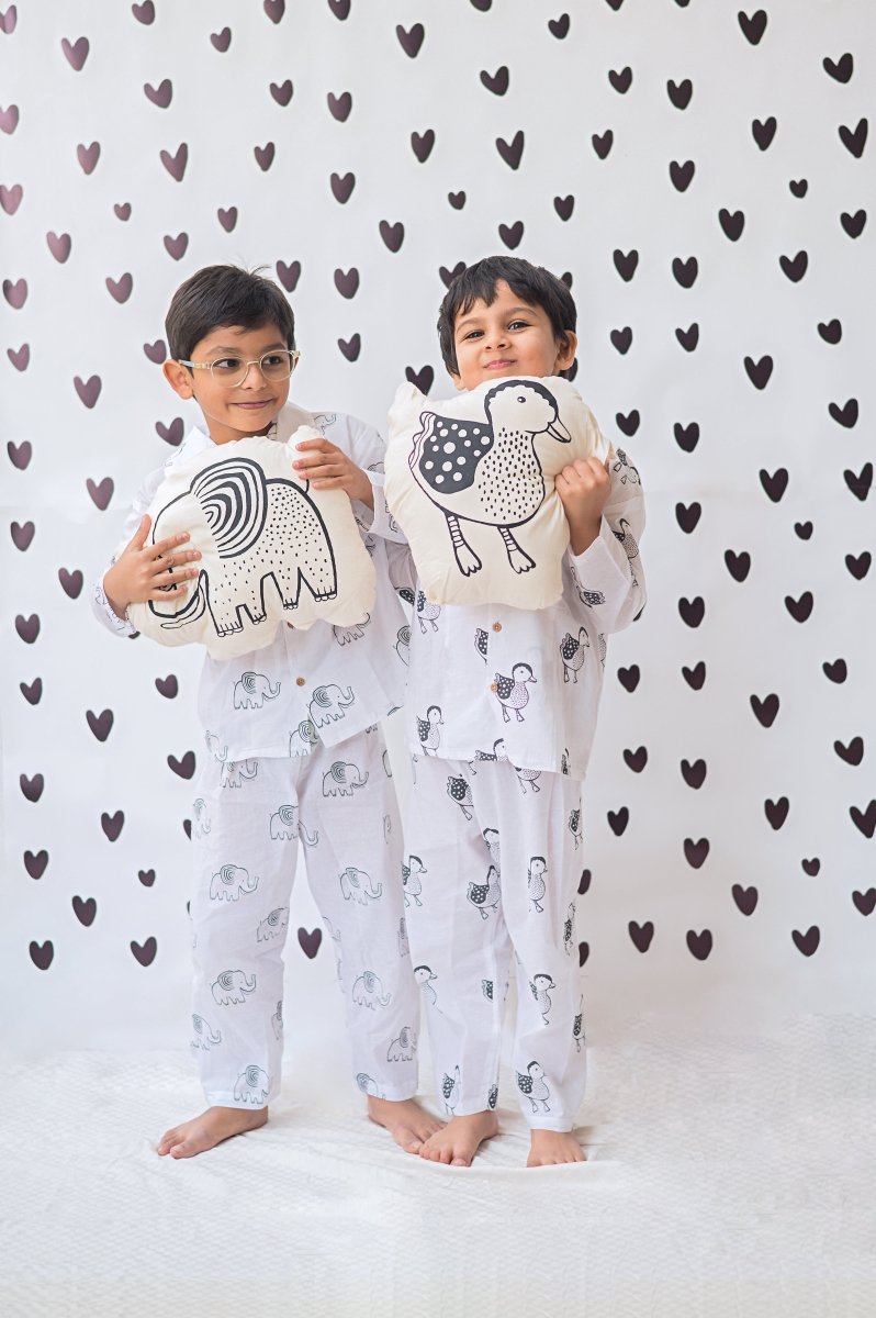 A Stomping Elephant - Unisex Kids Cotton Nightwear | Verified Sustainable by Brown Living™