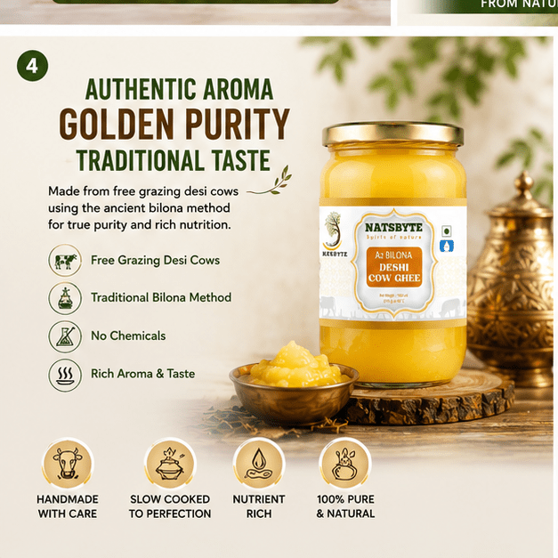 A2 Bilona Deshi Cow Ghee | Organic Grass Fed | Lactose Free – Ghee on Brown Living™. SKU: GHEEPACK4. Img 6.