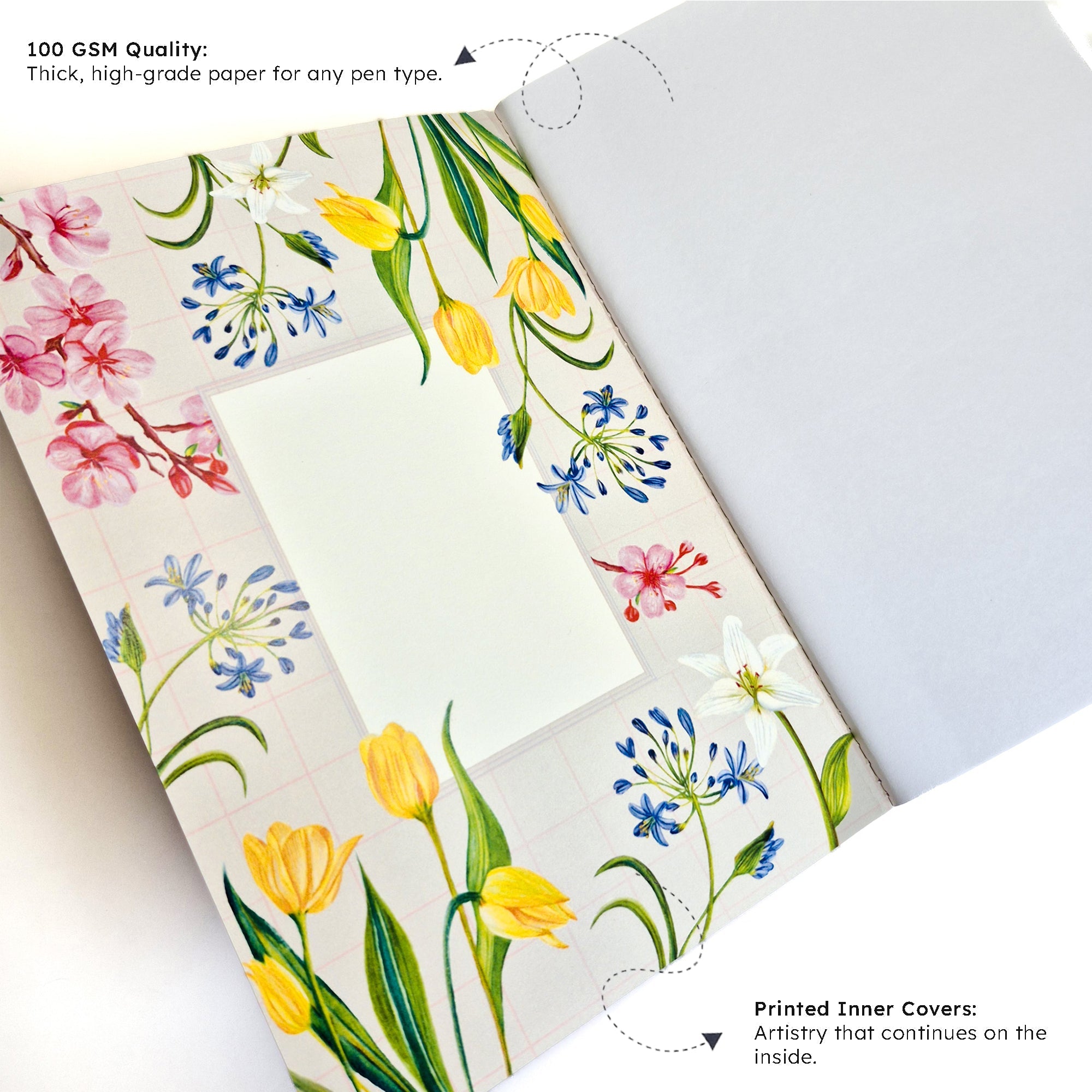 A5 Blank Notebook 100 Pages 100 GSM Paper | Agapanthus Design – Notebooks & Notepads on Brown Living™. SKU: A5NB01C. Img 2.
