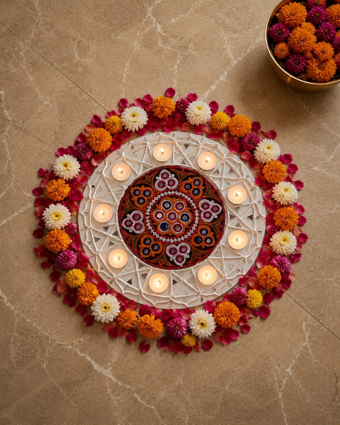Aangan Aari Round Lippan Rangoli | Handcrafted Kutch Decor – Home Decor on Brown Living™. SKU: SDRA002. Img 1.