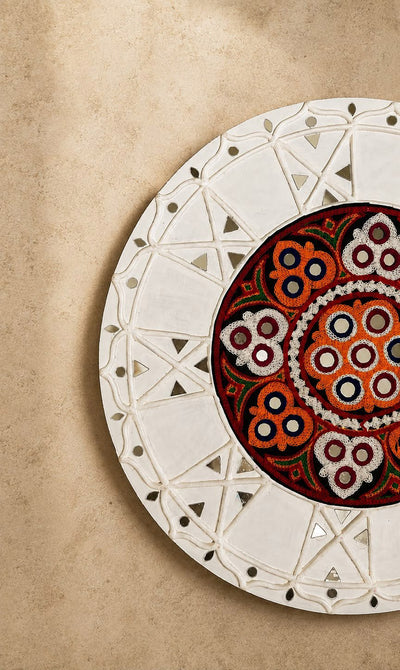 Aangan Aari Round Lippan Rangoli | Handcrafted Kutch Decor – Home Decor on Brown Living™. SKU: SDRA002. Img 2.