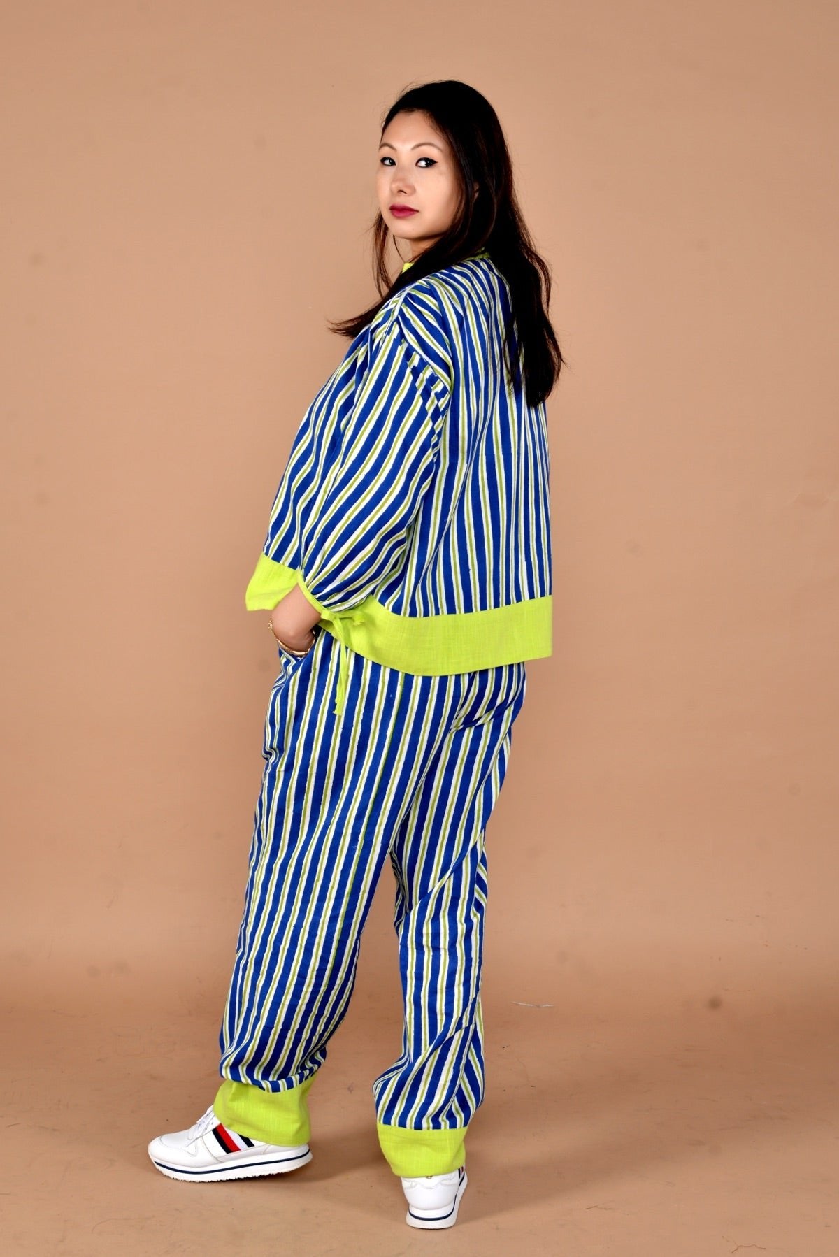 Aashi 2 Pc Blue Stripe Print Handloom Cotton Co - Ord Set | Verified Sustainable by Brown Living™