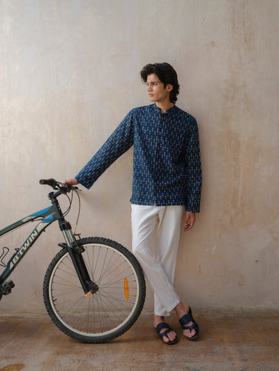 Aatman - Indigo Blue Block Printed Organic Shirt – Mens Shirt by Vasudhaa Vastrram available on Brown Living™. S . SKU: VBLFS6S001M5005. Img 4.