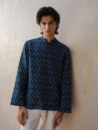Aatman - Indigo Blue Block Printed Organic Shirt – Mens Shirt by Vasudhaa Vastrram available on Brown Living™. S . SKU: VBLFS6S001M5005. Img 2.
