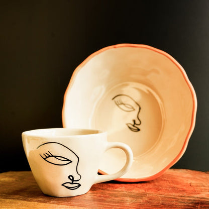 Abstract Breakfast Set – Modern Ceramic Dining Set – Plates & Bowls on Brown Living™. SKU: S - 408. Img 10.