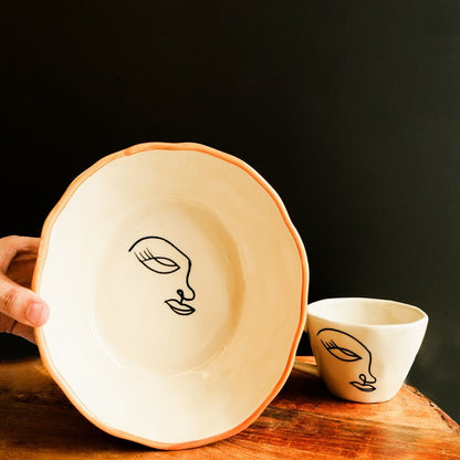 Abstract Breakfast Set – Modern Ceramic Dining Set – Plates & Bowls on Brown Living™. SKU: S - 408. Img 12.