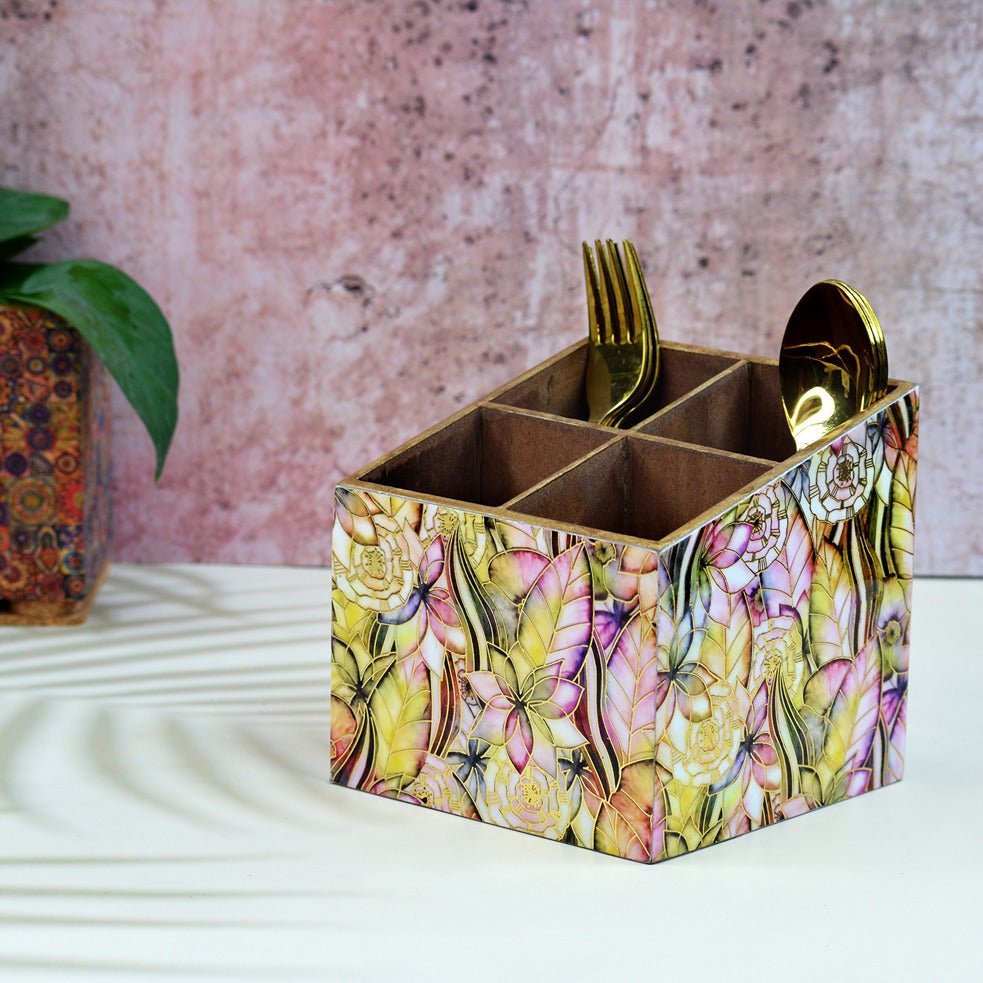 Abstract Floral Multipurpose MDF Organizer (4 Divisions) | Verified Sustainable by Brown Living™