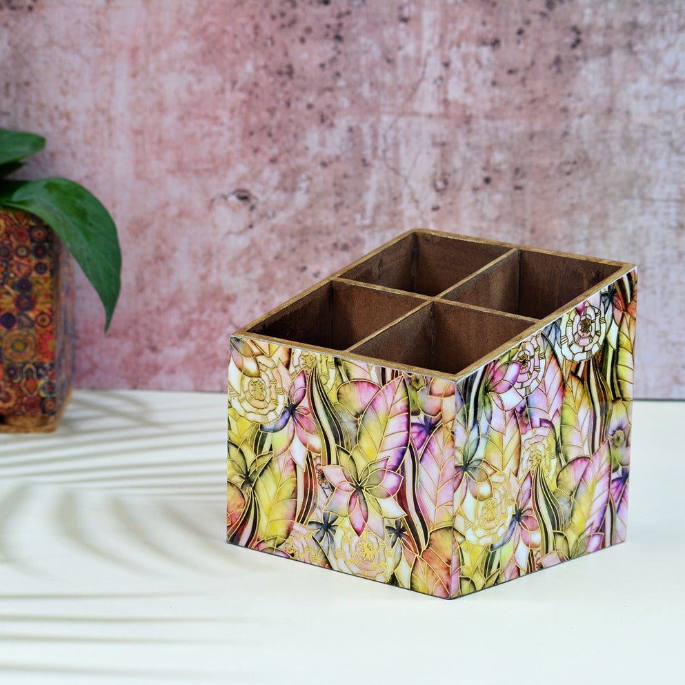 Abstract Floral Multipurpose MDF Organizer (4 Divisions) | Verified Sustainable by Brown Living™