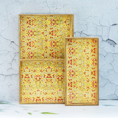 Abstract Floral Rectangular Trays - Pack of 3 – Home Decor by The Mohraj available on Brown Living™. Bright Wooden Rectangular Trays . SKU: MJ00152TYB. Img 7.