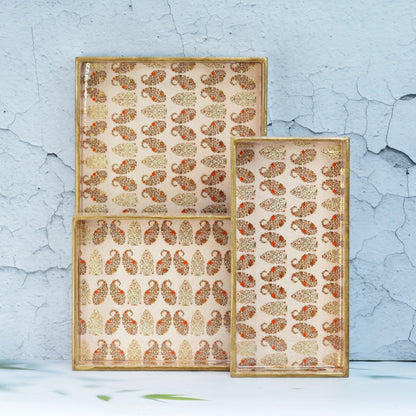 Abstract Floral Rectangular Trays - Pack of 3 – Home Decor by The Mohraj available on Brown Living™. Exquisite Multicolor Rectangular Trays . SKU: MJ00152TYA. Img 6.