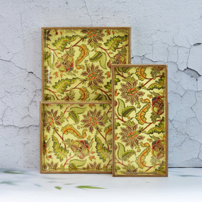 Abstract Floral Rectangular Trays - Pack of 3 – Home Decor by The Mohraj available on Brown Living™. Indian Crafted Rectangular Trays . SKU: MJ00152TYE. Img 10.