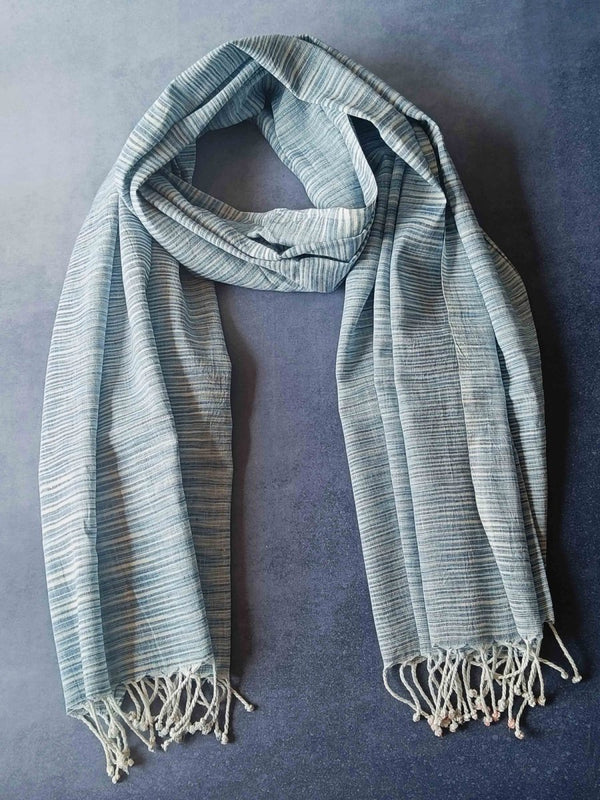 Abstract Hemp Fabric Unisex Stole - Blues | Verified Sustainable Womens Scarf on Brown Living™