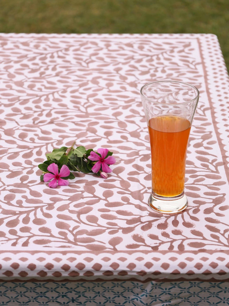 Abstract Leaf Brown and White Table Cover | Verified Sustainable Table Linens on Brown Living™