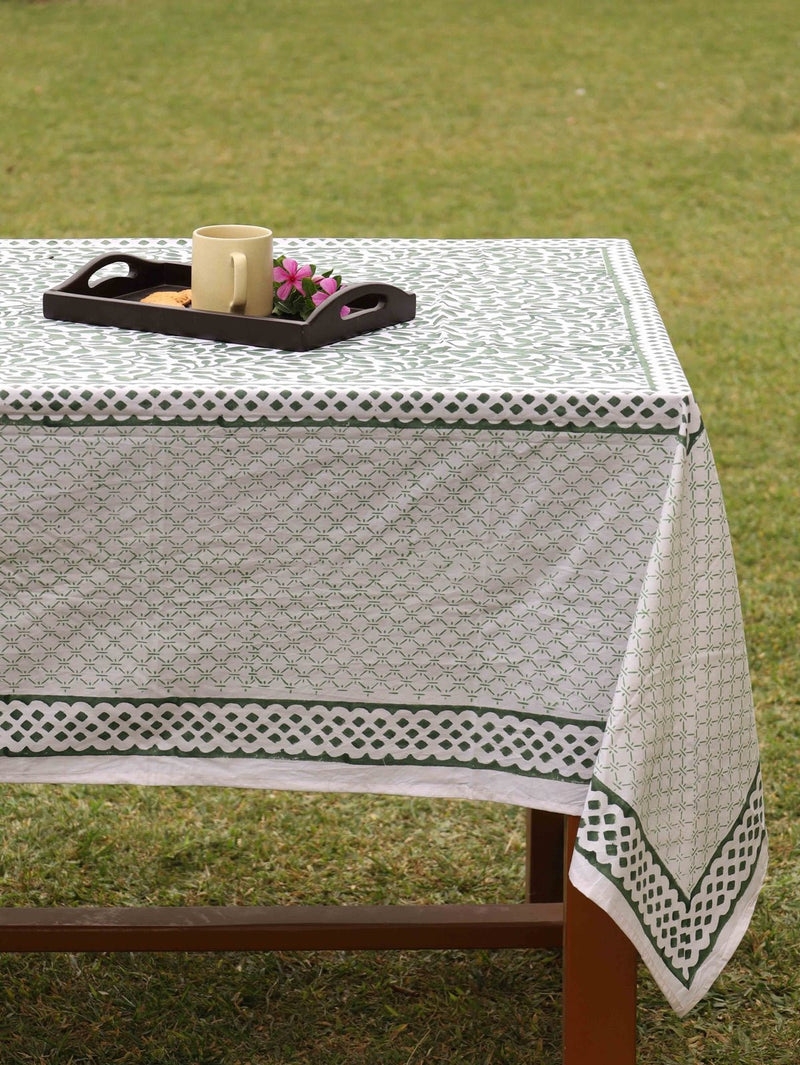 Abstract Leaf Green and White Table Cover | Verified Sustainable Table Linens on Brown Living™