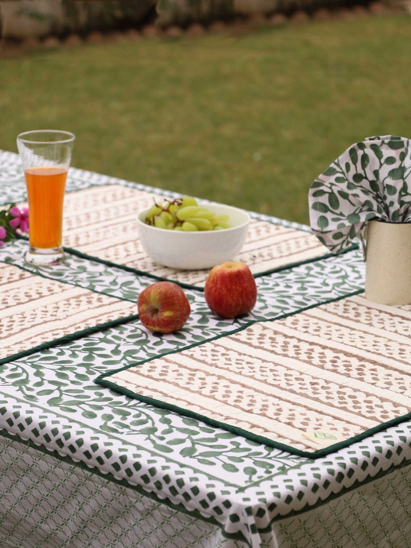 Abstract Leaf Reversible Organic Cotton Placemats- Set of 4 | Verified Sustainable Table Decor on Brown Living™