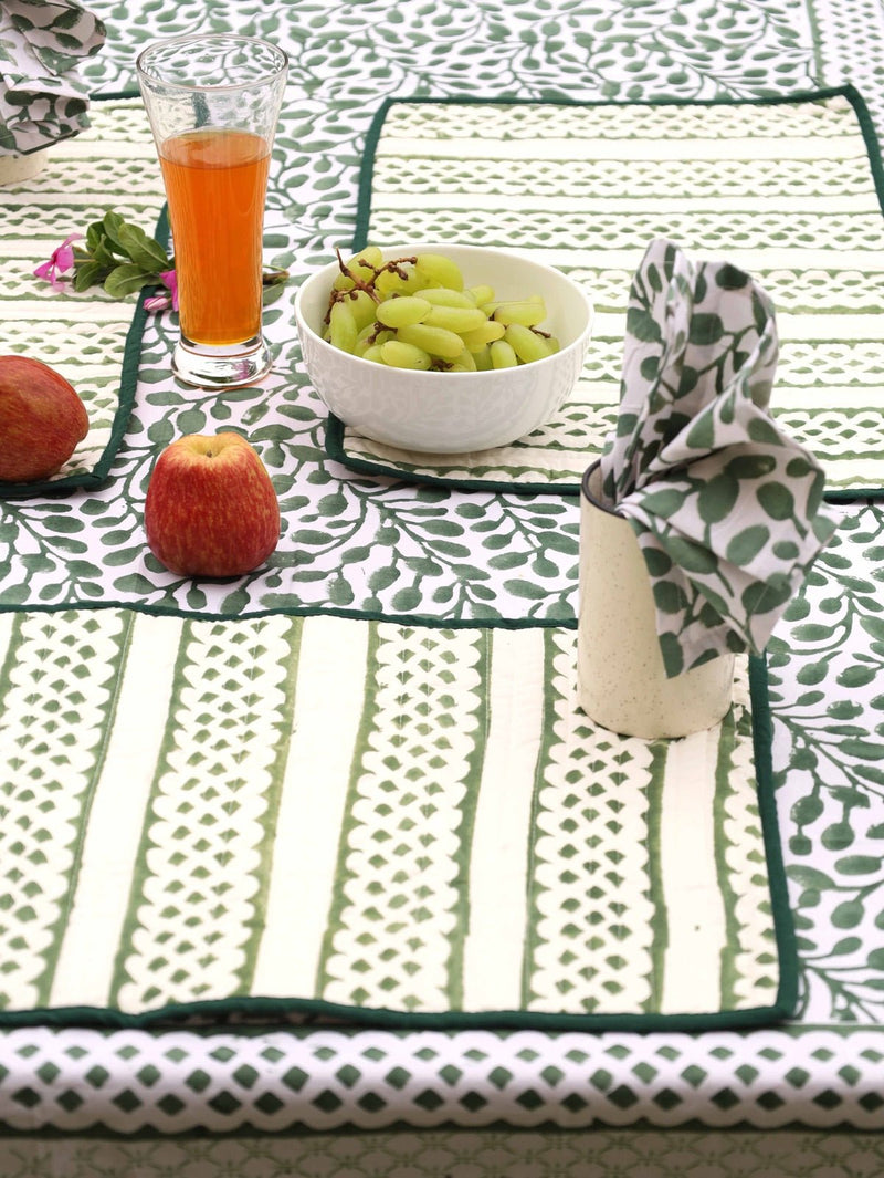 Abstract Leaf Reversible Organic Cotton Placemats- Set of 4 | Verified Sustainable Table Decor on Brown Living™