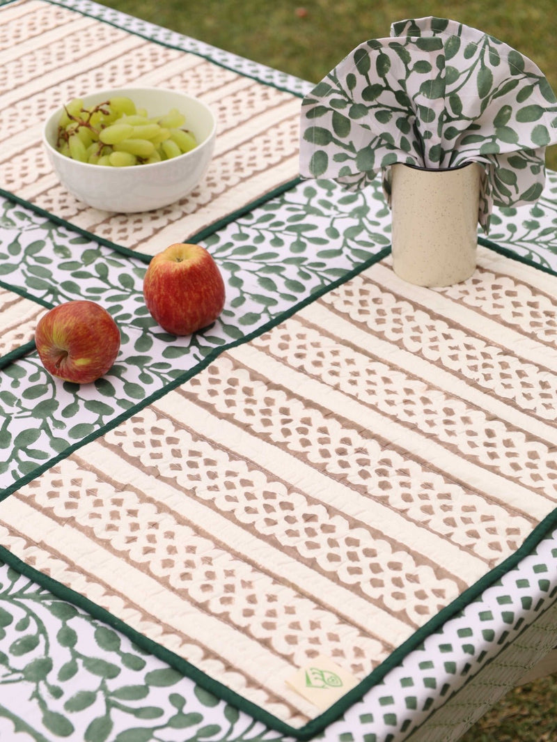 Abstract Leaf Reversible Organic Cotton Placemats - Set of 4 | Verified Sustainable by Brown Living™