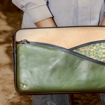 Acacia Vegan Leather Laptop Sleeve - Olive – Laptop Sleeve on Brown Living™. SKU: LSGH2025 - 5002. Img 6.