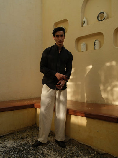 Achal - Charcoal Black Organic Shirt – Mens Shirt by Vasudhaa Vastrram available on Brown Living™. S . SKU: VDYFSS001M5008. Img 4.