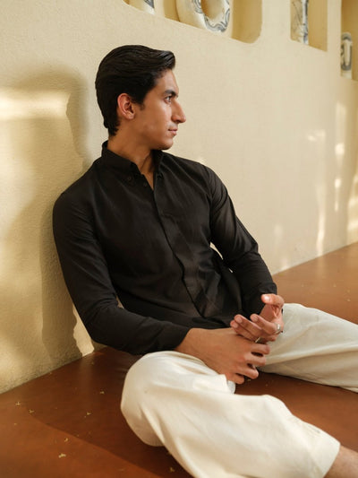 Achal - Charcoal Black Organic Shirt – Mens Shirt by Vasudhaa Vastrram available on Brown Living™. S . SKU: VDYFSS001M5008. Img 2.
