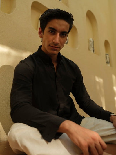 Achal - Charcoal Black Organic Shirt – Mens Shirt by Vasudhaa Vastrram available on Brown Living™. S . SKU: VDYFSS001M5008. Img 3.