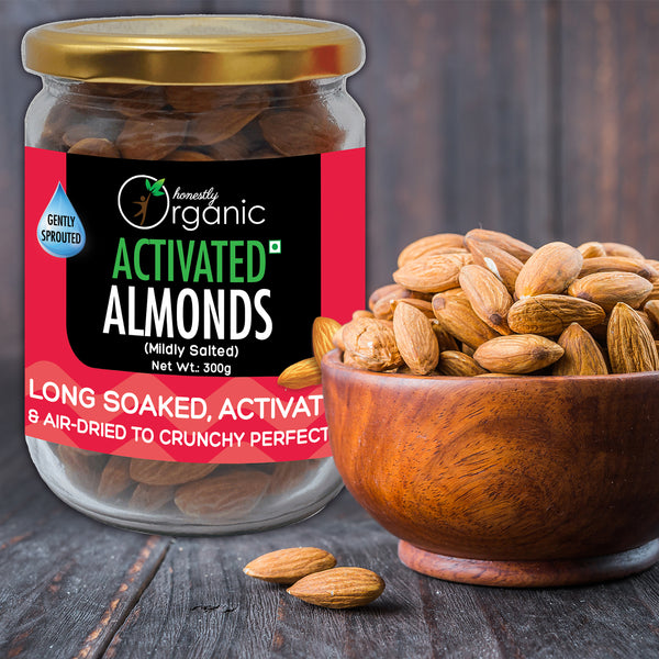 Activated / Sprouted Organic Almonds - Mildly Salted- 300g | USDA Organic Certified | Long Soaked & Air Dried to Crunchy Perfection
