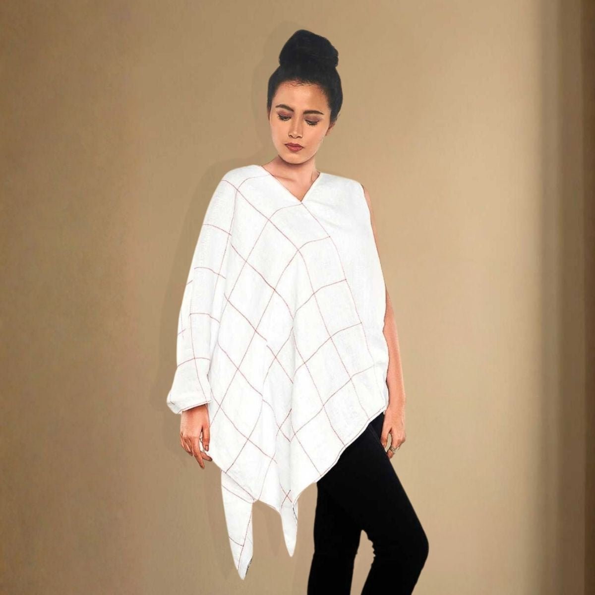 Aivah Top - White Asymmetric Handkerchief Hem in Hemp – Womens Top on Brown Living™. SKU: JDS4004XS. Img 2.