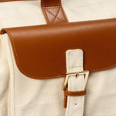 Ajax Vegan Leather Duffle Bag - Beige & Gingerbread – Travel Duffel on Brown Living™. SKU: TDGH2025 - 1001. Img 4.