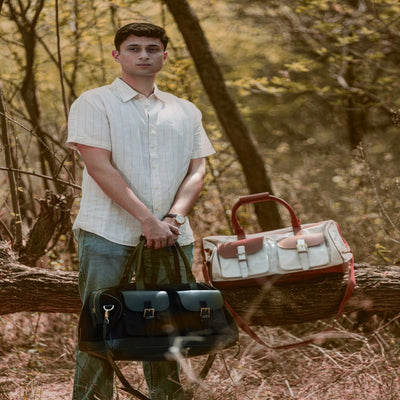 Ajax Vegan Leather Duffle Bag - Beige & Gingerbread – Travel Duffel on Brown Living™. SKU: TDGH2025 - 1001. Img 9.