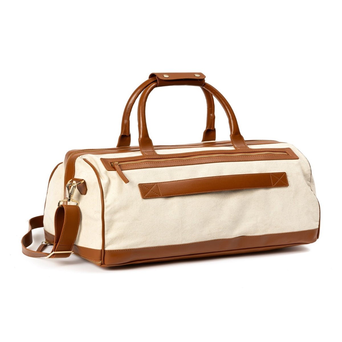 Ajax Vegan Leather Duffle Bag - Beige & Gingerbread – Travel Duffel by Green Hermitage available on Brown Living™. . SKU: TDGH2025 - 1001. Img 3.