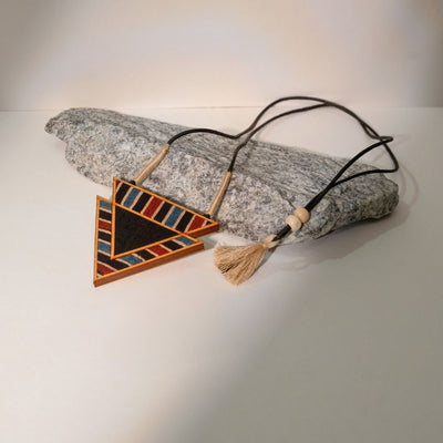 Ajrakh Repurposed Fabric & Wood Triangular Necklace Earrings Combo – Womens Earrings on Brown Living™. SKU: JCC003. Img 4.