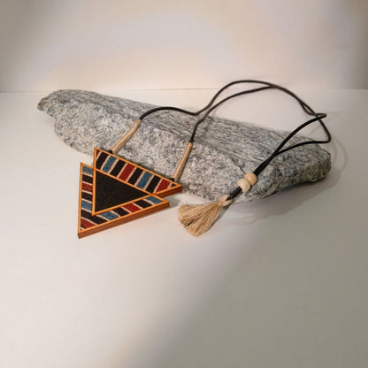 Ajrakh Repurposed Fabric & Wood Triangular Necklace Earrings Combo – Womens Earrings on Brown Living™. SKU: JCC003. Img 4.
