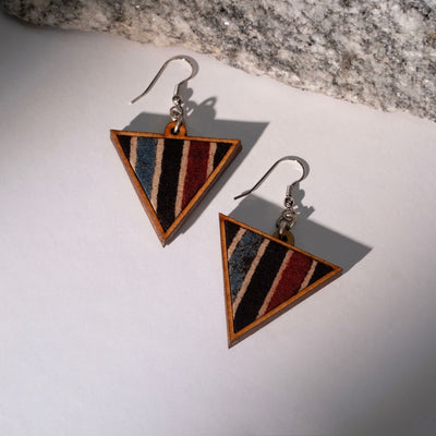 Ajrakh Repurposed Fabric & Wood Triangular Necklace Earrings Combo – Womens Earrings on Brown Living™. SKU: JCC003. Img 5.