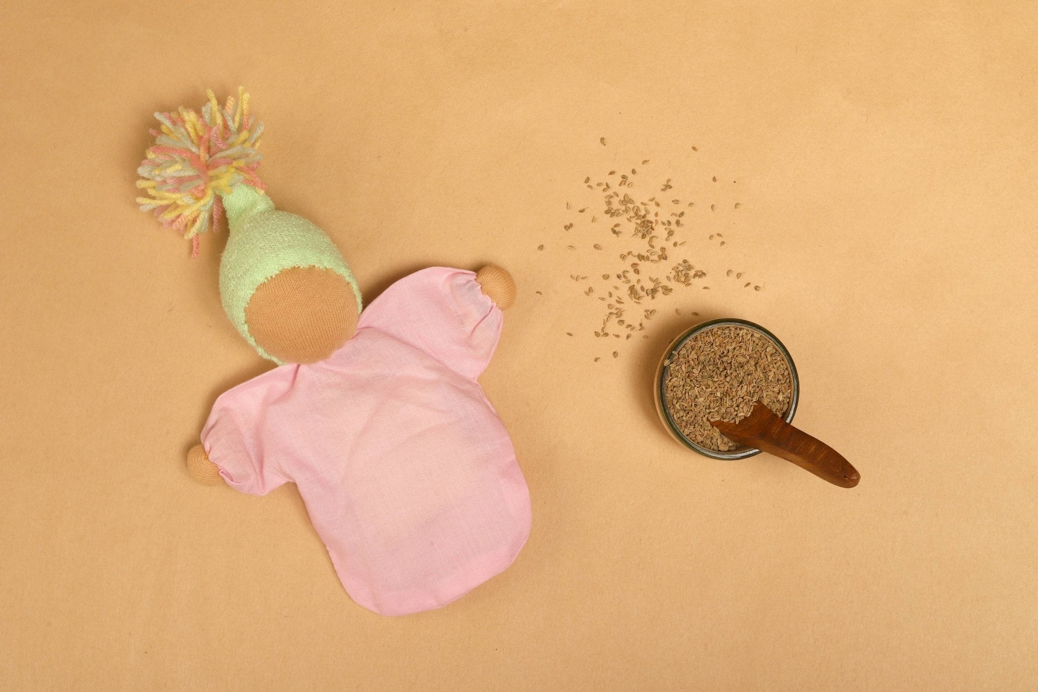 Ajwain Comfort Doll – Soft Aromatic Doll for Babies – Soft Toy on Brown Living™. SKU: AD4. Img 1.