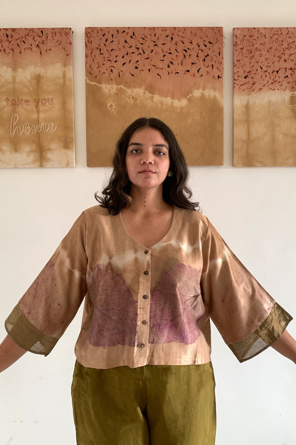 Akaar Naturally Dyed Handcrafted With Gold Zari Cuff- Peach | Verified Sustainable Womens Shirt on Brown Living™