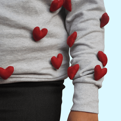 All Hearts Grey Sweatshirt | Cozy Unisex Cotton Fleece Sweatshirt – Womens Sweatshirt on Brown Living™. SKU: 4ALLHEARTSGREYMELANGES. Img 1.