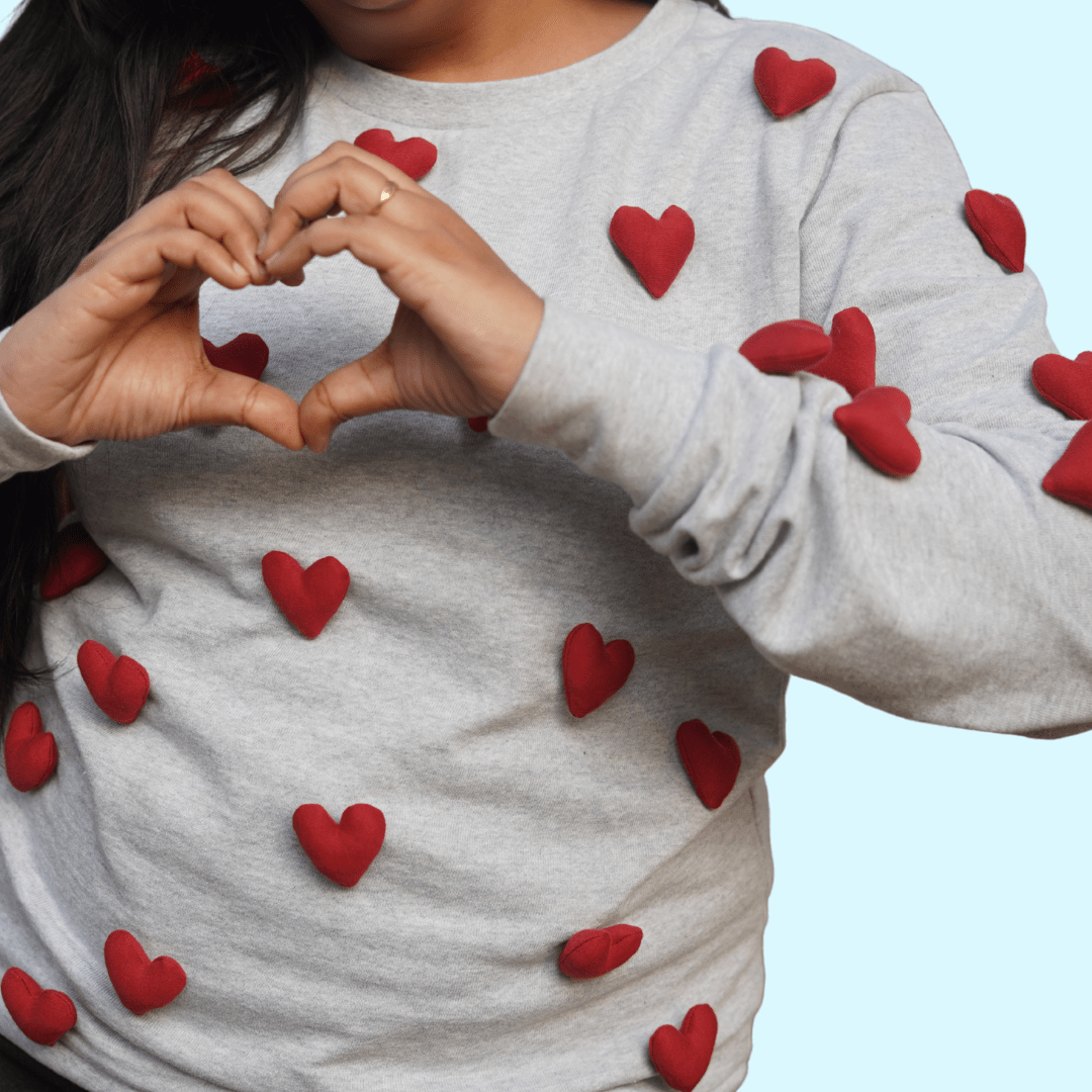 All Hearts Grey Sweatshirt | Cozy Unisex Cotton Fleece Sweatshirt – Womens Sweatshirt on Brown Living™. SKU: 4ALLHEARTSGREYMELANGES. Img 5.