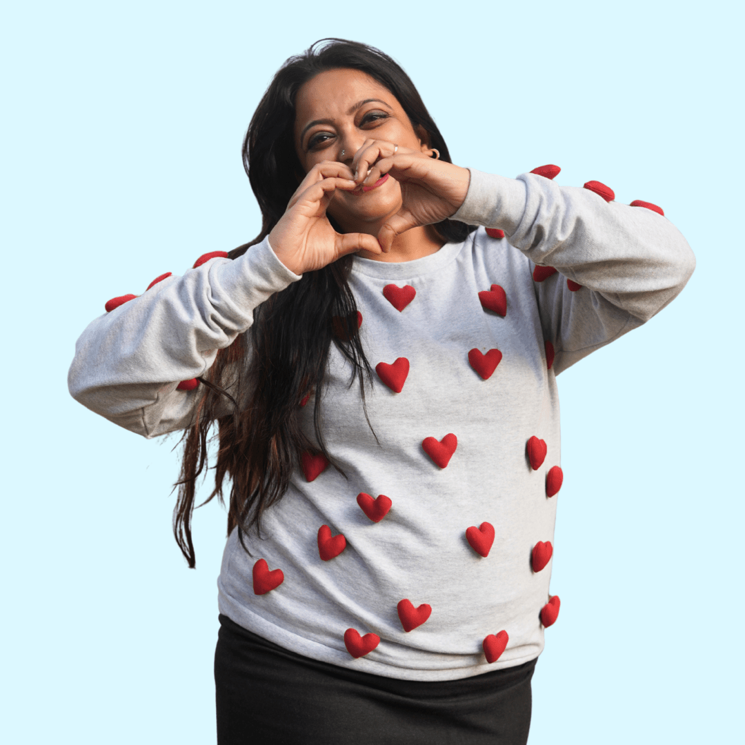 All Hearts Grey Sweatshirt | Cozy Unisex Cotton Fleece Sweatshirt – Womens Sweatshirt on Brown Living™. SKU: 4ALLHEARTSGREYMELANGES. Img 3.