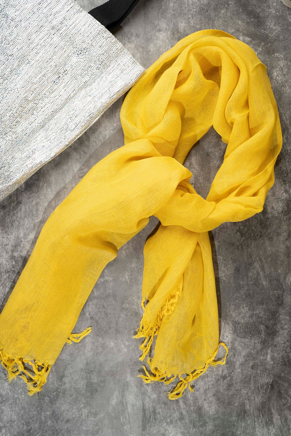 All Season Linen Scarf – Yellow | Lightweight Everyday Wrap for Women – Womens Scarf on Brown Living™. SKU: ANTASSY. Img 2.