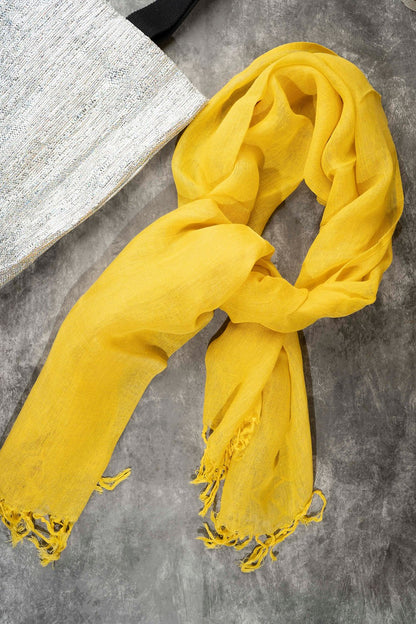 All Season Linen Scarf – Yellow | Lightweight Everyday Wrap for Women – Womens Scarf on Brown Living™. SKU: ANTASSY. Img 2.