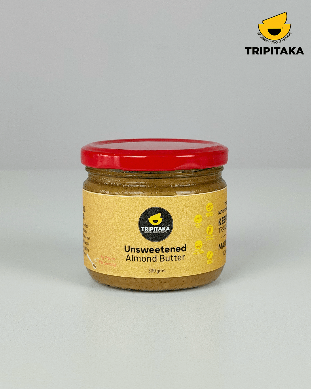 Almond Butter | Creamy & Natural | Roasted Almonds | 300gm – Jams & Spreads on Brown Living™. SKU: TP-NB-AB. Img 1.