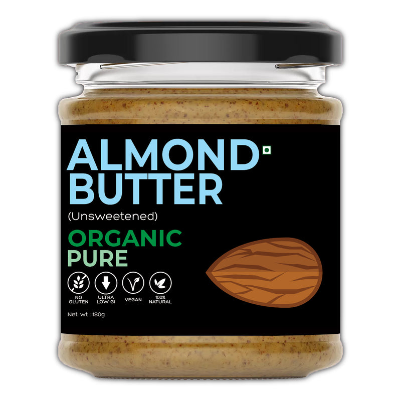 Buy Unsweetened Gluten Free Organic Almond Butter- 180g | Shop Verified Sustainable Jams & Spreads on Brown Living™