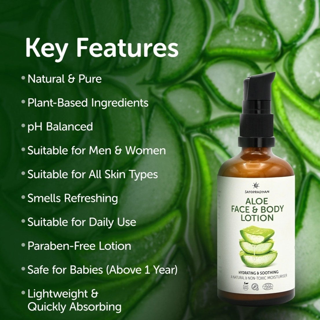 Aloe Face & Body Lotion 100ml | Lightweight & Non Sticky Moisturiser – Face Moisturizer by SATOPRADHAN available on Brown Living™. . SKU: 3BC_AFBL - 1H. Img 3.