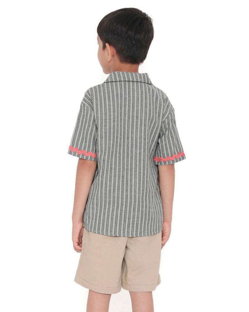 Alouette Jacquard Striped Cotton Shirt with Cuban Collar | Verified Sustainable Kids Shirts on Brown Living™